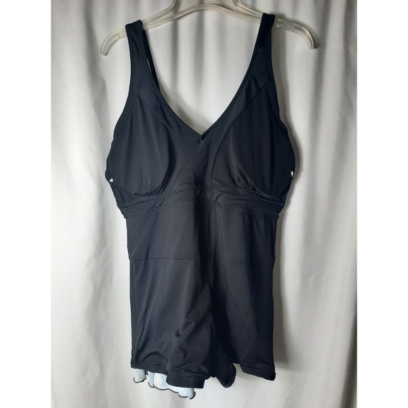 One Piece Skirted Swimsuit Black with Orange Fruit Print XXL - Picture 4 of 13